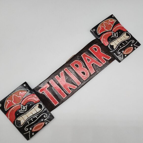 Handcrafted Wooden Tiki Bar Sign Tribal Mask Design Kitsch Luau 20" Wide Man Cav - Picture 1 of 8